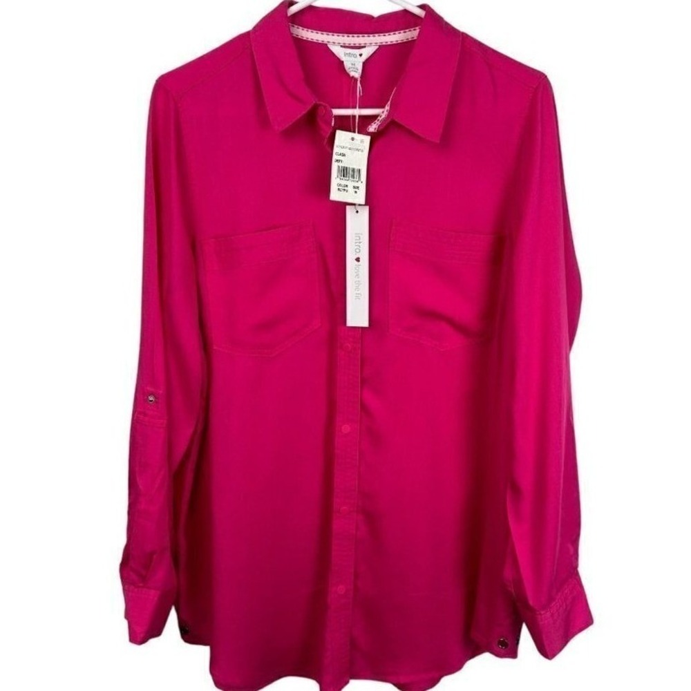 Intro Love the Fit Women's NWT Magenta Pink‎ Roll Tab Button Down Shirt